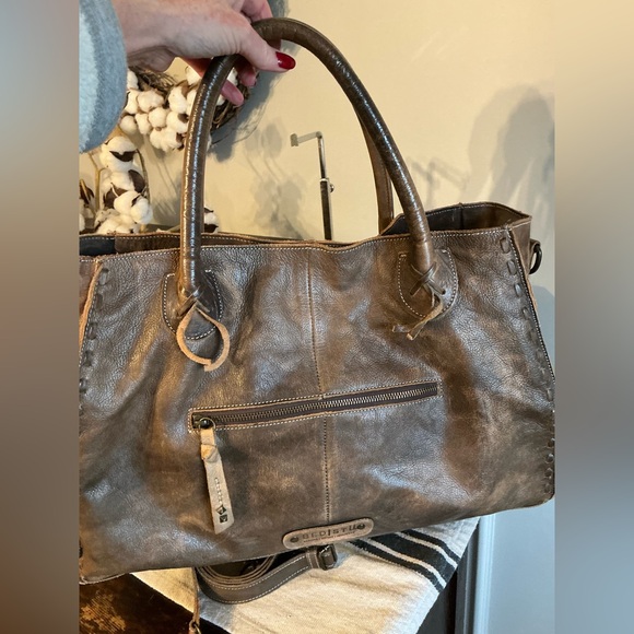 Bed Stu Leather Rockaway Shoulder Bag Crossbody Tote Taupe Driftwood $330 - Picture 4 of 14